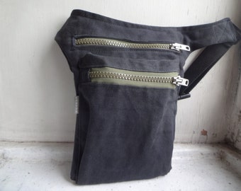 Hip Bag  Gray Waxed Canvas  Pouch   Festival Bag Fanny Pack Travel Belt Canvas Waist Pack