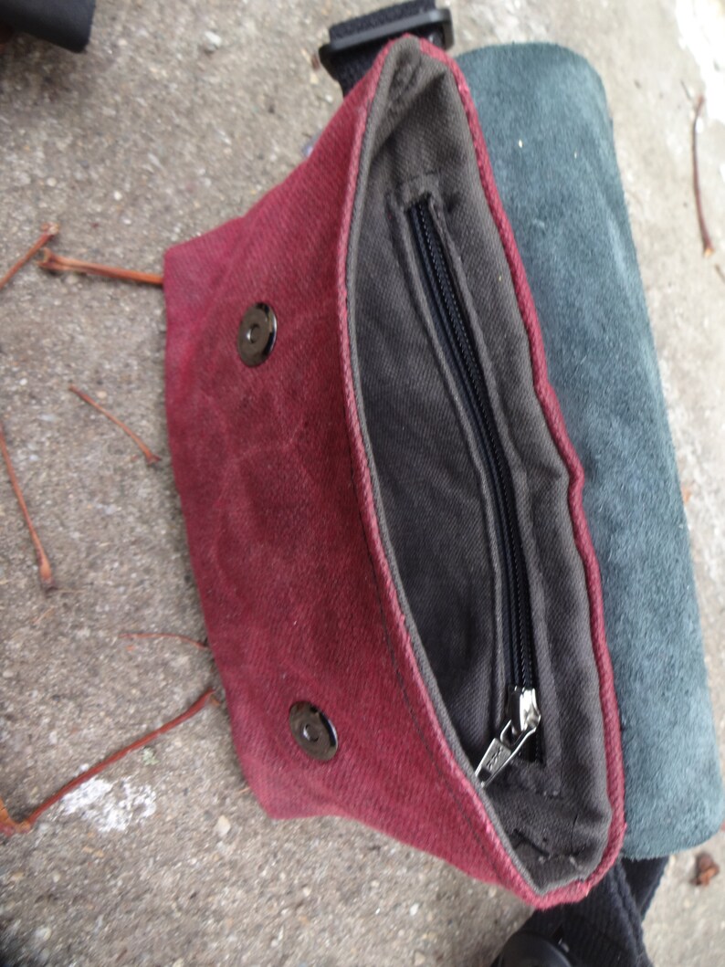Fanny Pack Leather and Waxed Canvas Dark Red and Gray Waist Etsy