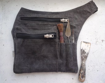 Grey Waxed Canvas Hip Pack, Utility bag, Waxed Utility belt Bag, Travel Pouch, Grey Travel Pouch Waist Bag Gift for Husband