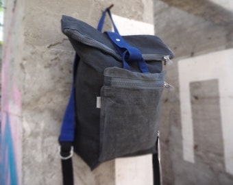 Backpack Waxed Canvas / Roll Top Backpack / Hipster Bag / Waxed Backpack/ Gray  Backpack / Canvas Rucksack / Modern Backpack / Unisex Bag