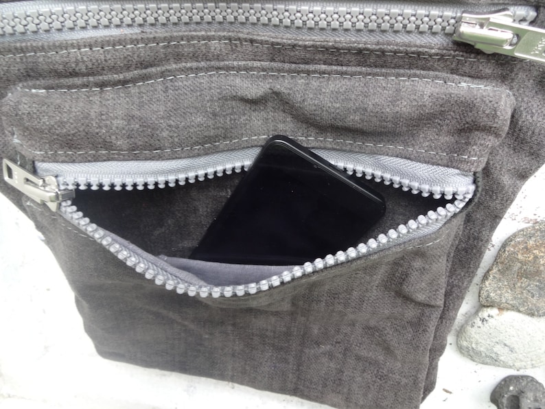Gray Hip Bag Waxed Canvas Bum Bag Waxed Canvas Pouch Etsy