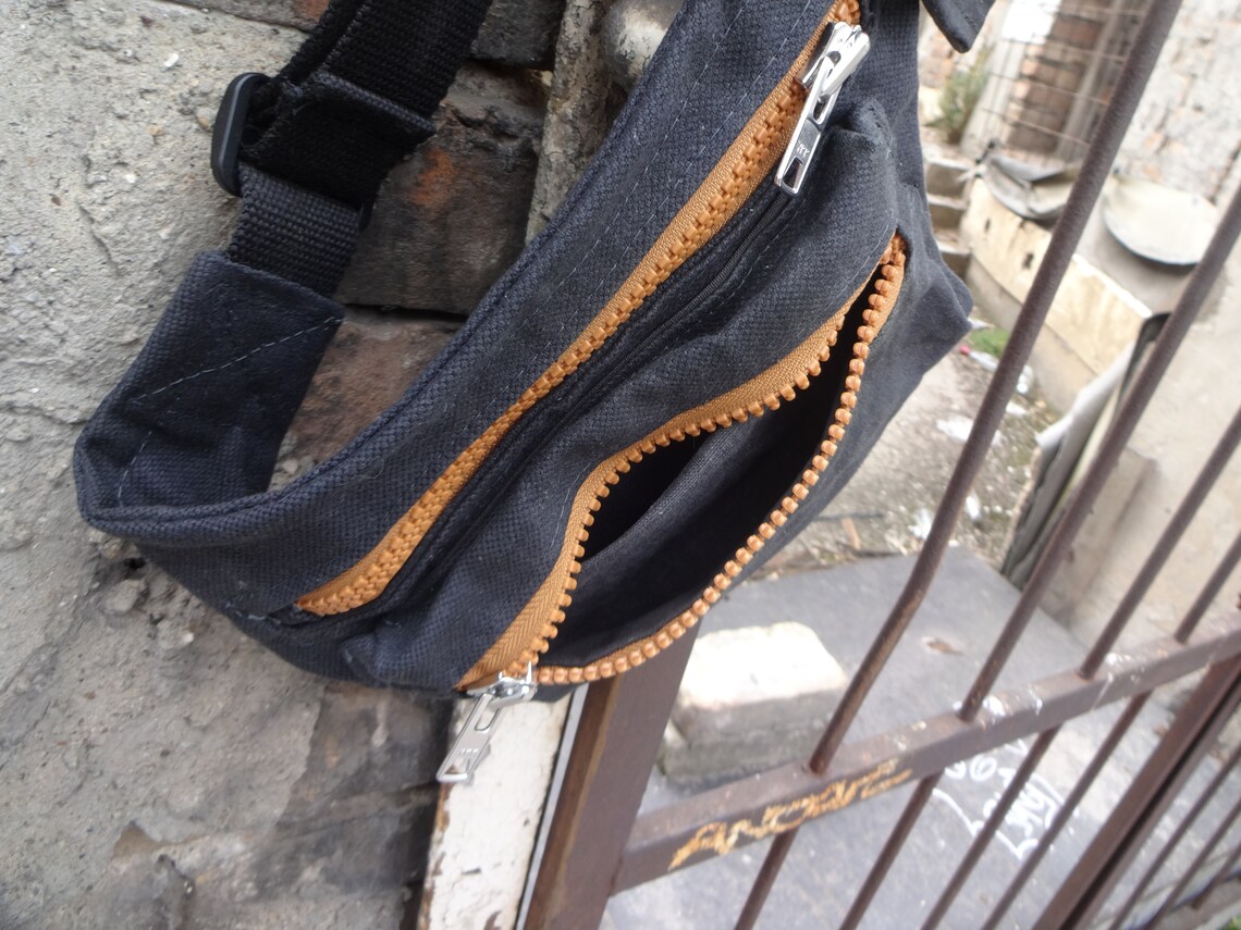 Waxed Canvas Hip Bag Gray Hip Bag Waist Pack Festival Bag Etsy