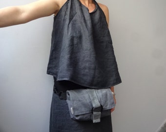 Waxed Canvas Bum Bag Fanny Pack Gray Waist Bag  Crossbody Bag Hip Pouch Waist Bag