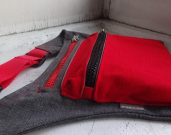 Red Grey Hip Bag, Red Festival Belt, Fanny Pack, Travel Belt Bag