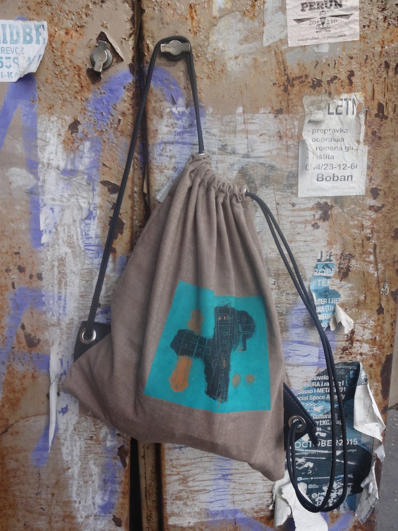 Canvas rucksack Canvas Drawstring Backpack Unique Bag Hand-painted Bag