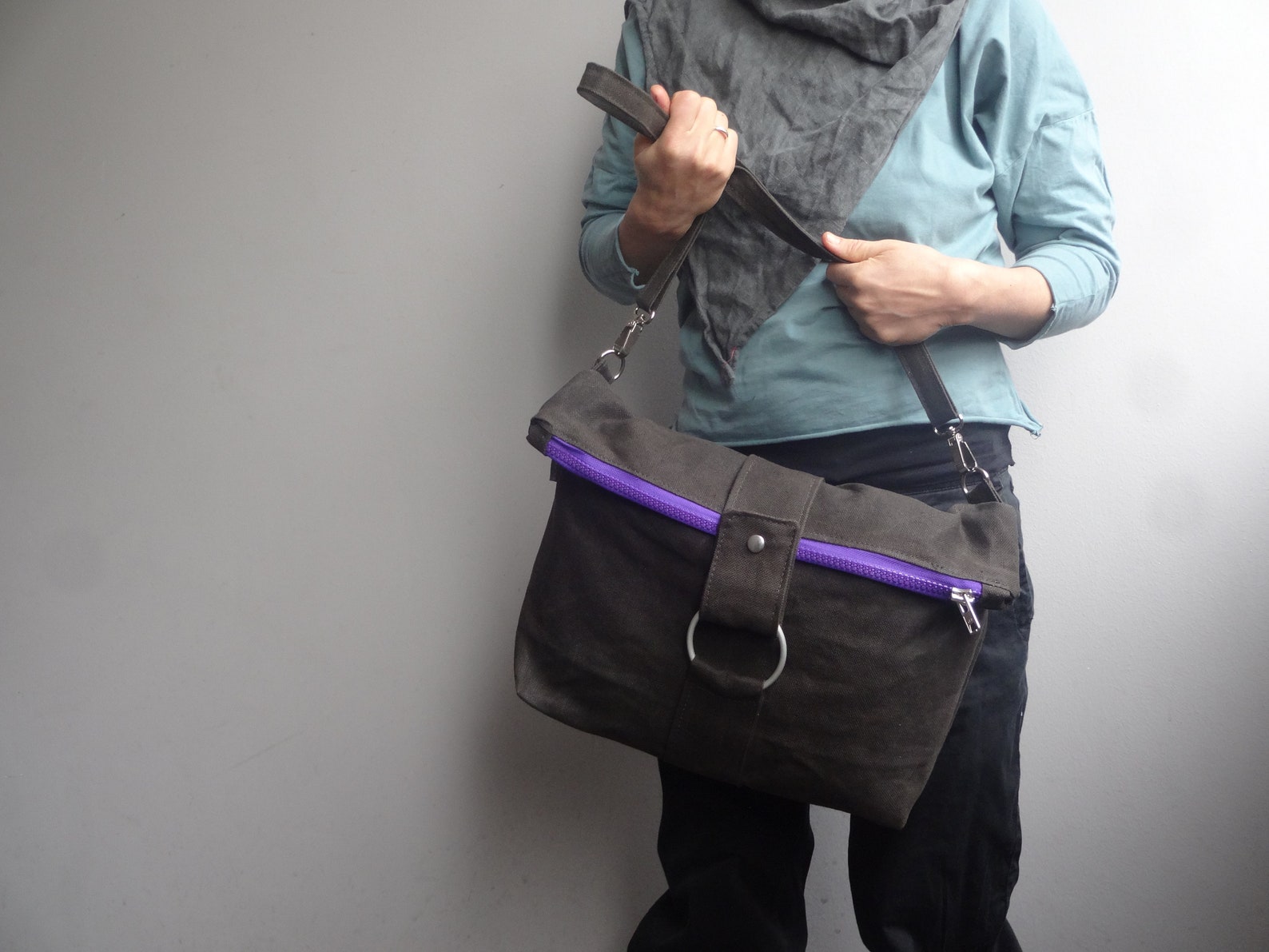 Waxed Canvas Messenger Bag Folded Shoulder Bag Minimalistic Etsy