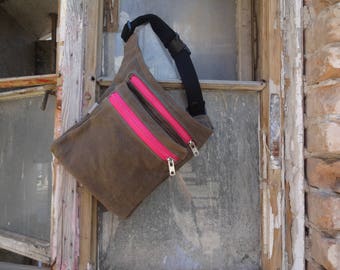 Hip Bag Waxed Canvas ,Waxed Canvas Pouch, Festival Bag ,Fanny Pack.  Canvas Waist Pack, Babywearing Bag