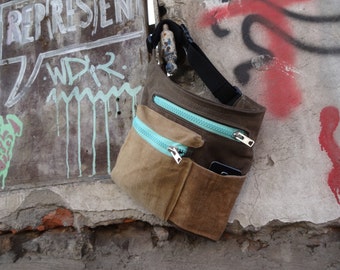 Hip Bag Waxed Canvas, Fanny Pack,Waist Pack,  Bum Bag,Freehand Style BAg,  Festival Bag,  Belt Bag,  Travel Pouch,  Babywearing Bag