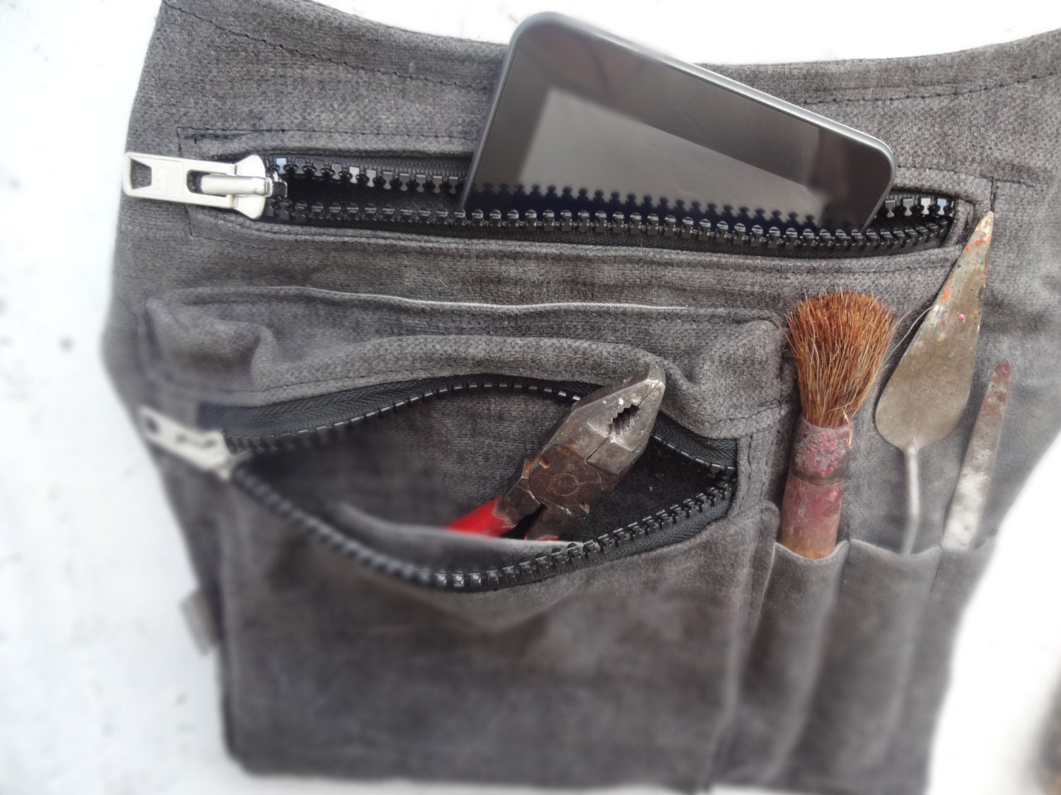 Grey Waxed Canvas Hip Pack Utility Bag Waxed Utility Belt Etsy