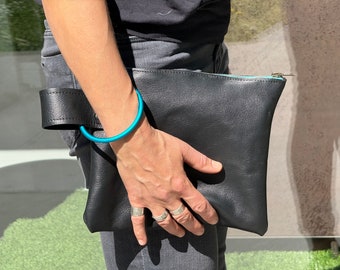 black LeatherClutch Bag  Casual Evening Clutch Minimalistic Style
