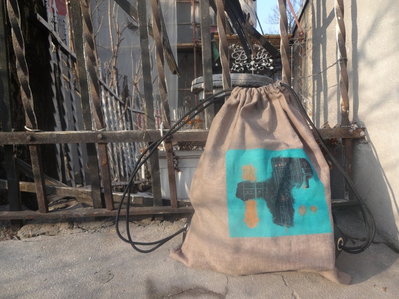 Canvas rucksack Canvas Drawstring Backpack Unique Bag Hand-painted Bag
