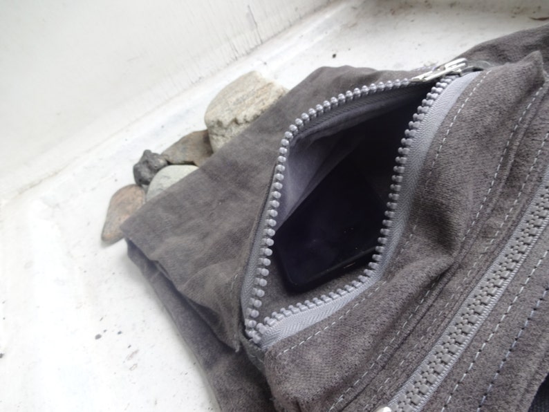 Gray Hip Bag Waxed Canvas Bum Bag Waxed Canvas Pouch Etsy