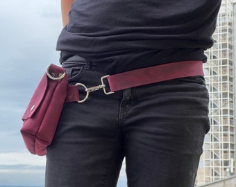 Leather Bag Fanny Pack Shoulder Bag Waist Bag Hip Pouch  Sark Red  Pullup leather Minimalist  Waist Pack Hip Bag Hipster