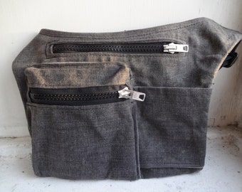 Hip Bag Waxed, Gray  Canvas Travel  Pouch, Festival Bag, Fanny Pack, Waist Pack, Utility bag