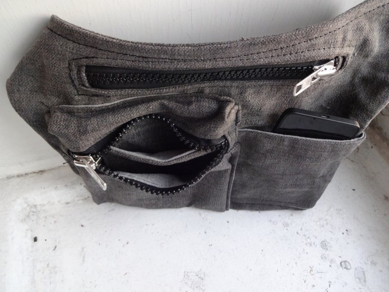 Hip Bag Waxed Gray Canvas Travel Pouch Festival Bag Fanny Etsy