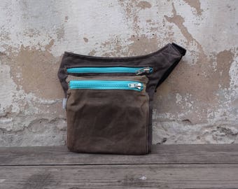 Hip Bag, Waxed Canvas, Waxed Canvas Pouch. Festival Bag. Fanny Pack, Travel Belt, Canvas Waist Pack,