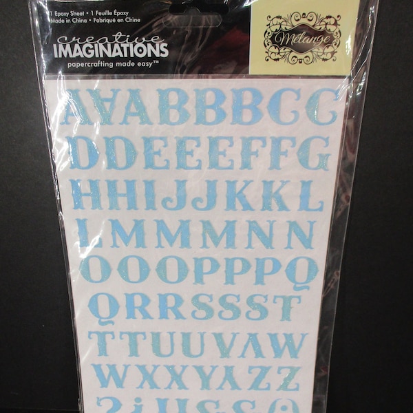 Creative Imaginations Melange Teal Blue Glitter Letter Epoxy Stickers Brand New