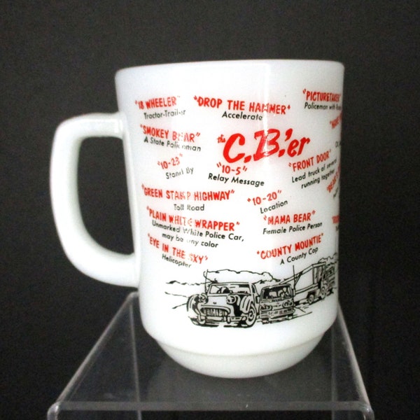 Anchor Hocking Fire King C.B.'ER Milk Glass Coffee Mug CB Radio Language