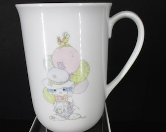 Precious Moments White Clown W/ Balloons Coffee Mug Puffed Up 1984 Retired