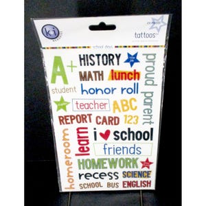 K&I Memories School Days Tattoos Glitter Rub-On Transfers W/ Applicator 23 Pcs