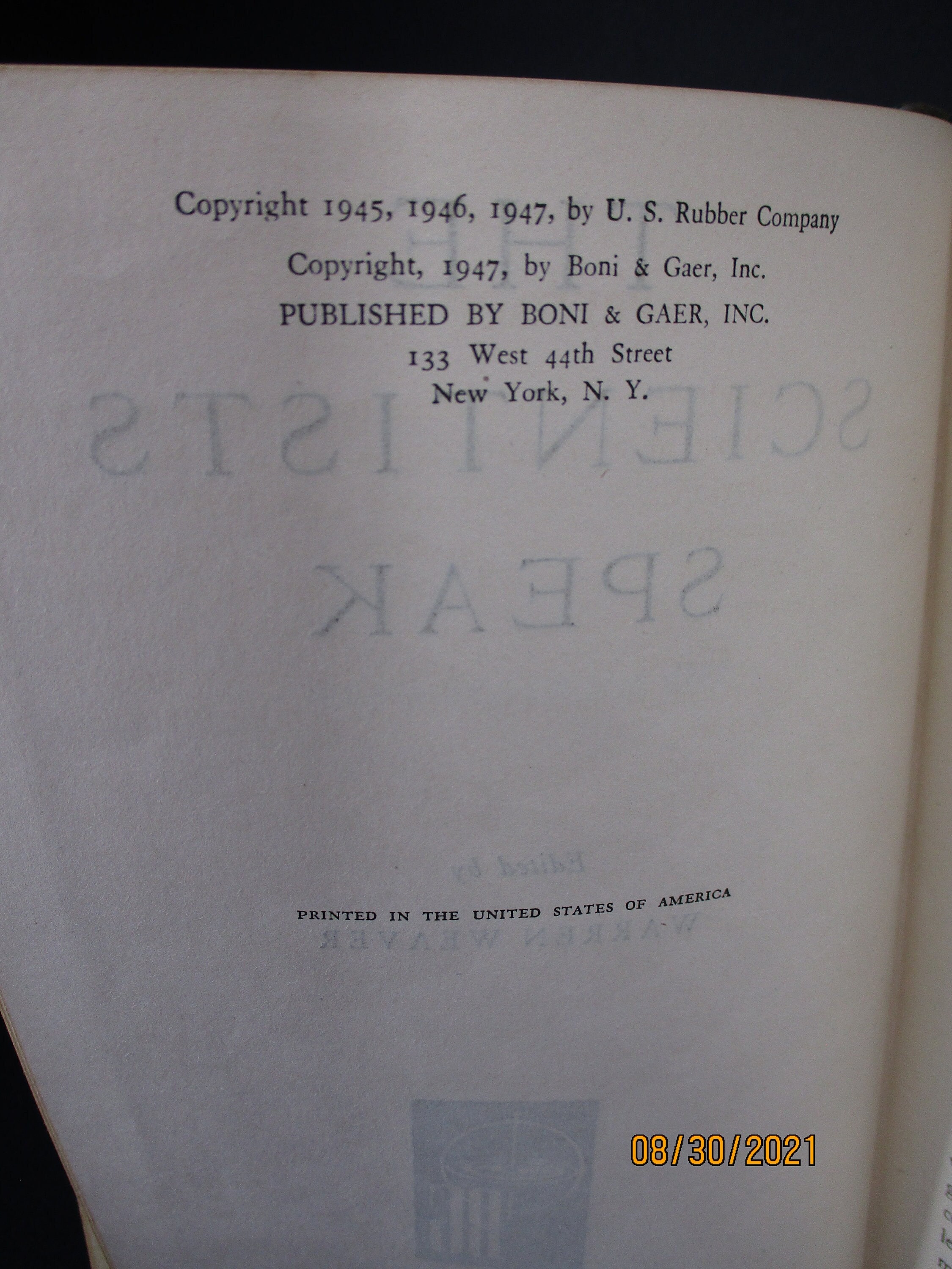 The Scientists Speak by Warren Weaver (HB 1947 U.S Rubber
