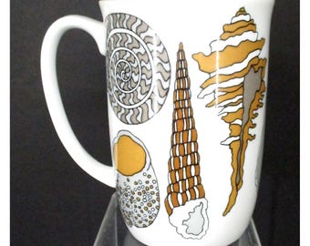 Fitz & Floyd Seashell Kaffeetassen Weiß mit Goldton, 1970er Jahre
