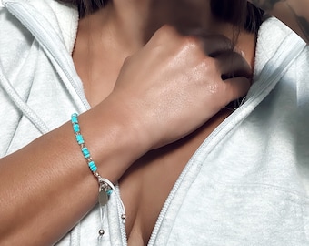 Genuine Turquoise Stone | Swarovski Crystal Sliding Bracelet