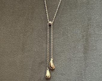 Weighted Tear Drop | Sliding Bolo Lariat Gold Necklace