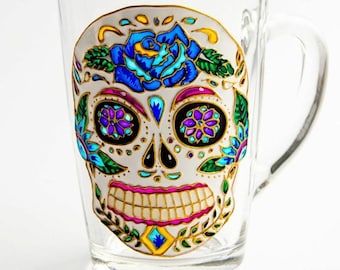 Personalized Sugar Skull Mug, Floral Skull Cup, Day of the Dead Gift