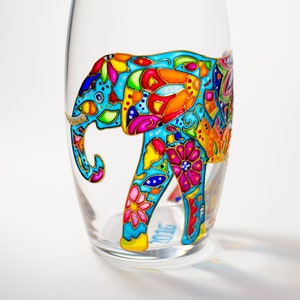 Elephant Gift Hand Painted Wine Glass, Personalized Wedding Glasses Elephant Wine Glass Africa Gift