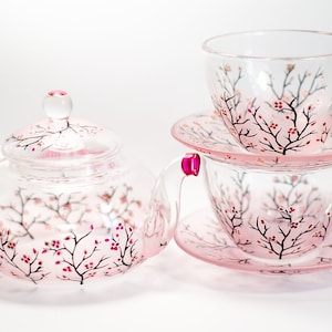 Servizio da tè con fiori di ciliegio, teiera rosa Sakura, regalo di Natale per la mamma