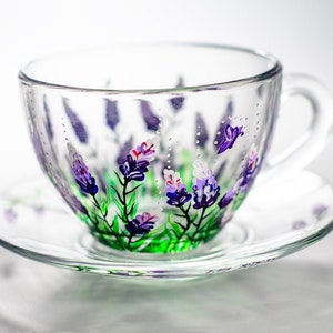 Personalized Tea Cup and Saucer - Custom Bridal Shower Favor, Purple Lavender Cups