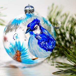 Personalized Bluejay Bird Ornament Christmas Decorations, Hand Painted Bauble Unique Christmas Gift Idea GIFT BOX Included