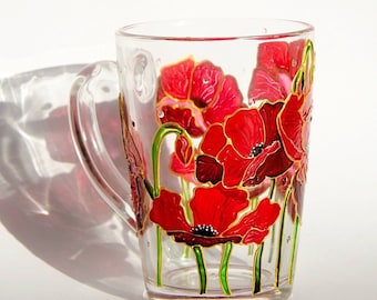 Cadeau personnalisé coquelicots rouges, tasse à café fleurs personnalisées, cadeau fête des mères