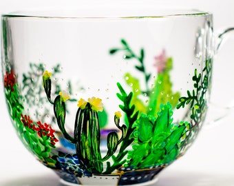 Cactus Mug, Hand Painted Succulent Mug, Plant Lover Gift