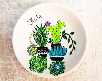 floral ring dish Mrs Ring Dish Jewelry Dish Succulents, Personalized Bridal Shower Gift Cactus Ring Dish Unique Wedding Gift