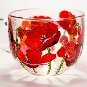 Red Poppy Mug, August Birth Flower Cup, Personalized Gift for Mom