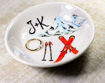 Ring Dish Personalized Jewelry dish Engagement Ring Dish Initials Ski Gift