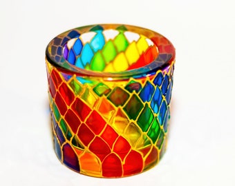 Hand Painted Glass Candle Holder, Rainbow Tealight Holder, Colorful Candle Holder for Home Decor