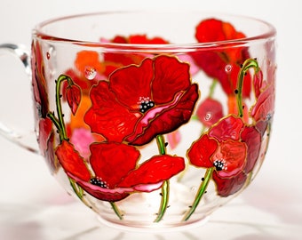 Red Poppy Mug, August Birth Flower Cup, Personalized Gift for Mom