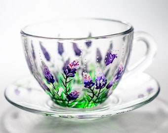 Personalized Tea Cup and Saucer - Custom Bridal Shower Favor, Purple Lavender Cups