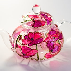 Glass Teapot Flowers Teapot Gift for tea lover, Tea Coffee Infuser Pot Kettle