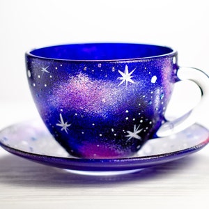 Galaxy Teetasse und Untertasse Set, Astrologie Himmlische Geschenk Sternennacht Tasse Bild 3