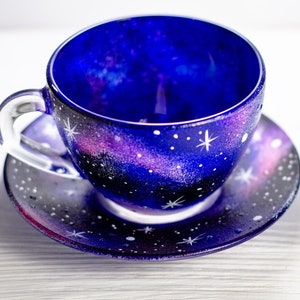 Galaxy Teetasse und Untertasse Set, Astrologie Himmlische Geschenk Sternennacht Tasse Bild 2