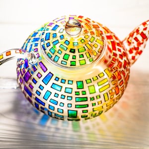 Colorful Glass Teapot - Personalized Colorful Gift for Parents - Unique Christmas Gift Tea Pot Rainbow Holiday Hosting