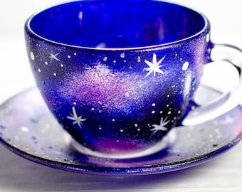 Galaxy Tea Cup and Saucer Set, Celestial Gift, Fantasy Star Cup