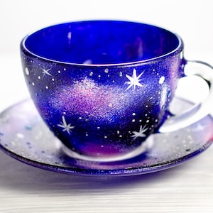 Galaxy Tea Cup and Saucer Set, Astrology Celestial Gift Starry Night Cup image 1