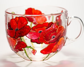 Grandma Gift Red Poppies Mug Personalized Gift for Mom, Flowers Mug Birthday Present