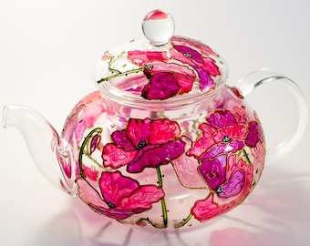 Glass Teapot Flowers Teapot Gift for tea lover, Tea Coffee Infuser Pot Kettle