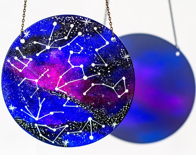 Celestial Suncatcher, Constellation Galaxy Glass Art, Night Sky Window Hanging